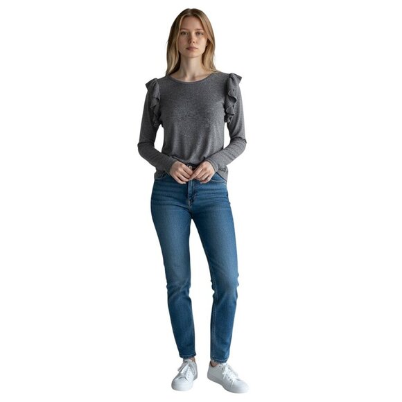 Inc International Concepts Grey Cotton Ruffle Long Sleeve Sweater Small NWT - Picture 1 of 8